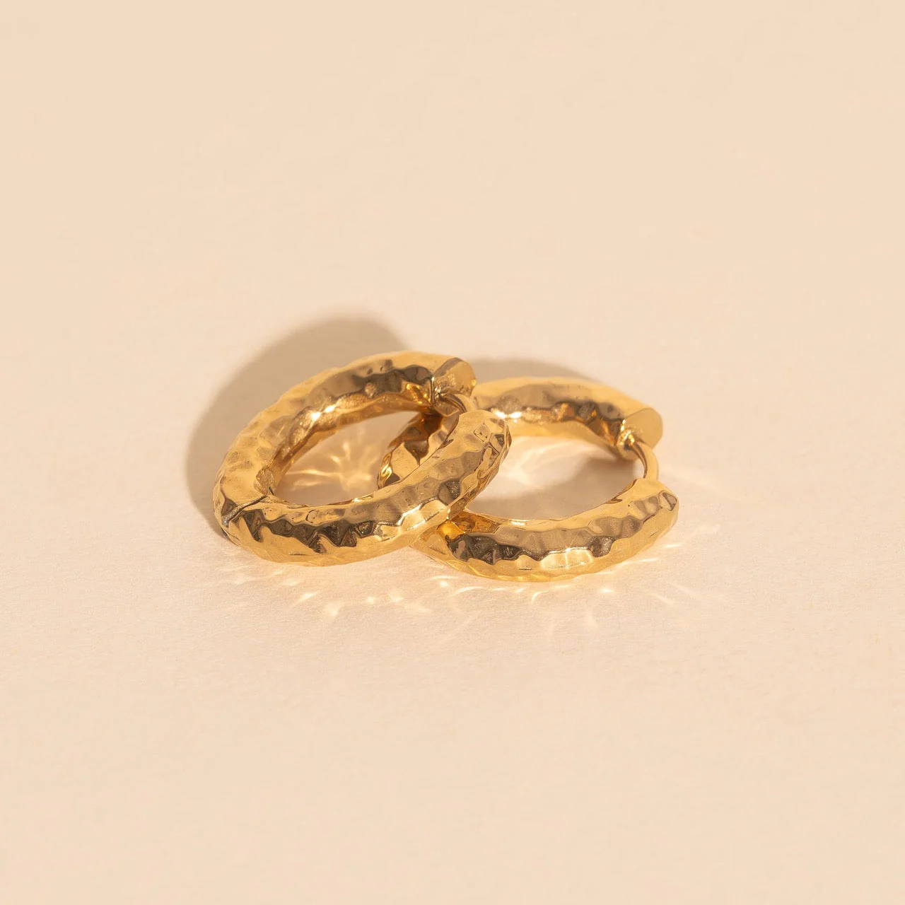 Hammered Chunky Rounded Huggie Hoop Earrings - Image 2