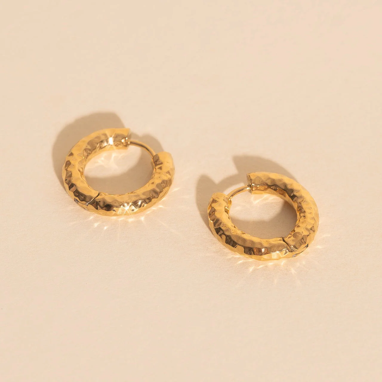 Hammered Chunky Rounded Huggie Hoop Earrings - Image 3