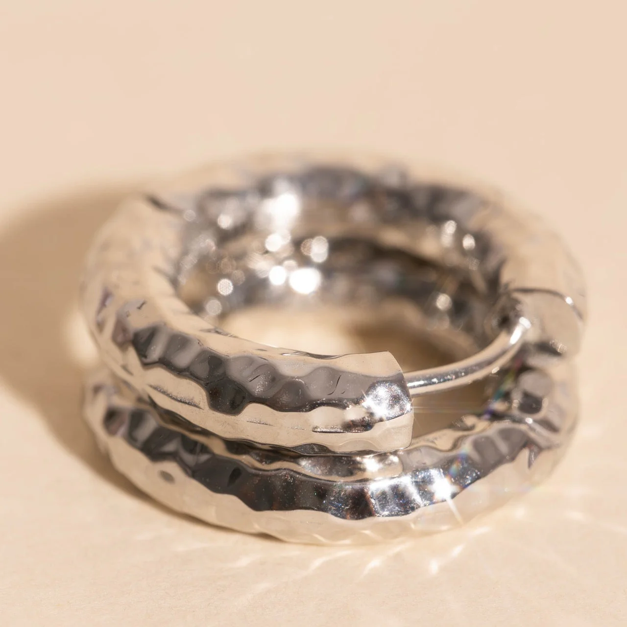 Hammered Chunky Rounded Huggie Hoop Earrings - Image 9