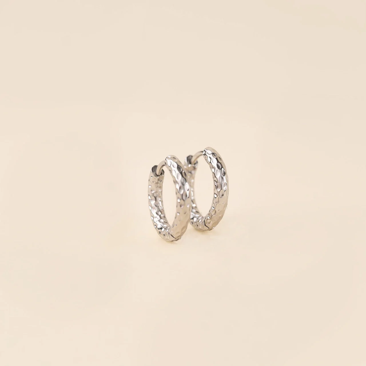 Hammered Rounded Huggie Hoop Earrings - Image 3
