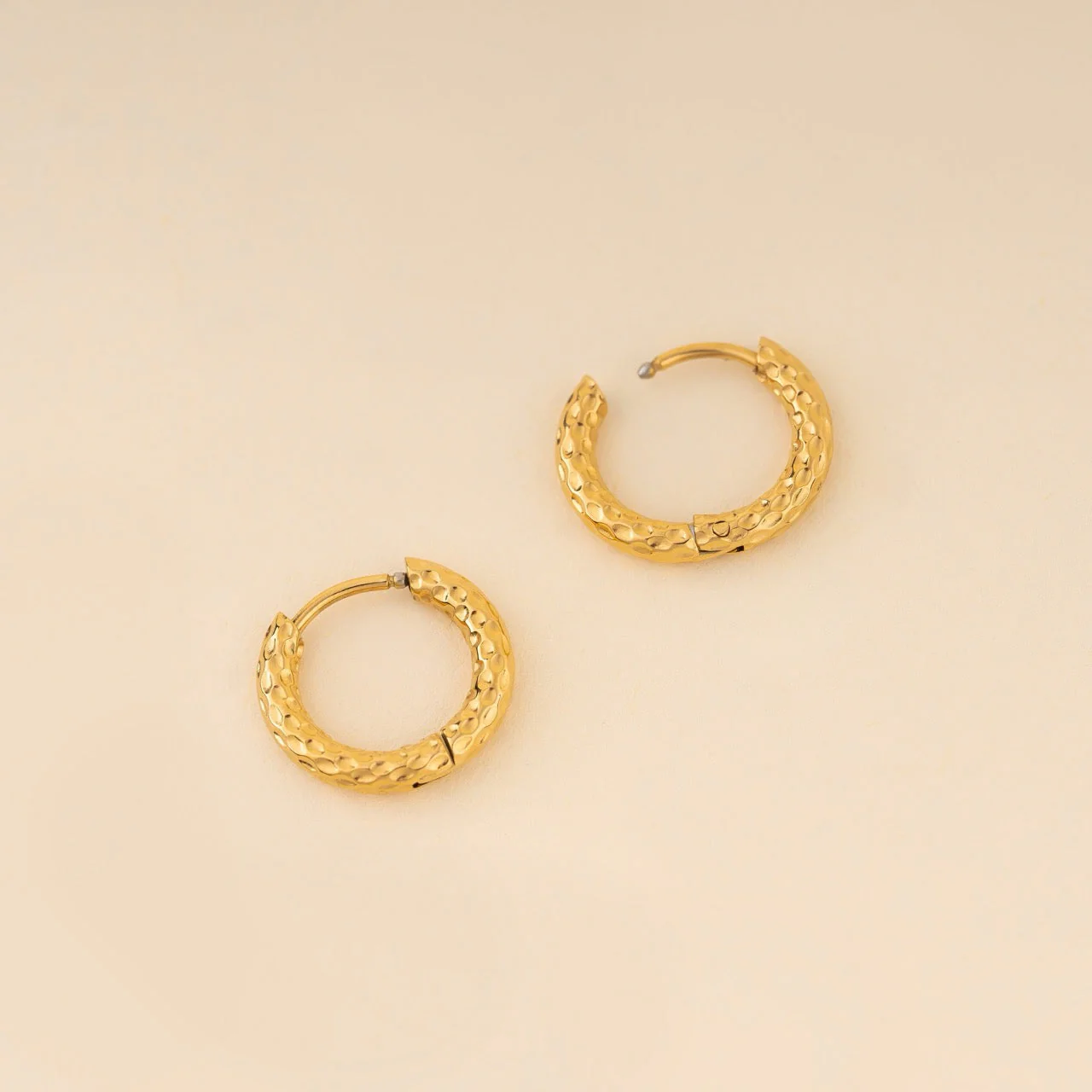 Hammered Rounded Huggie Hoop Earrings - Image 4