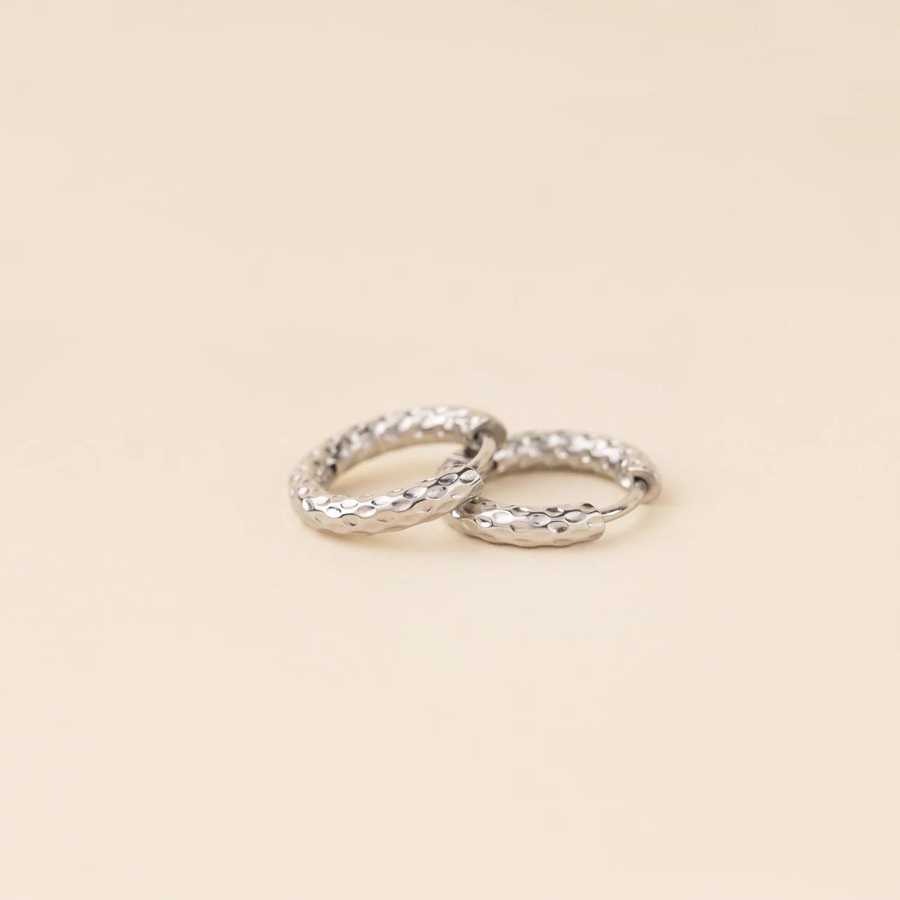 Hammered Rounded Huggie Hoop Earrings - Image 5