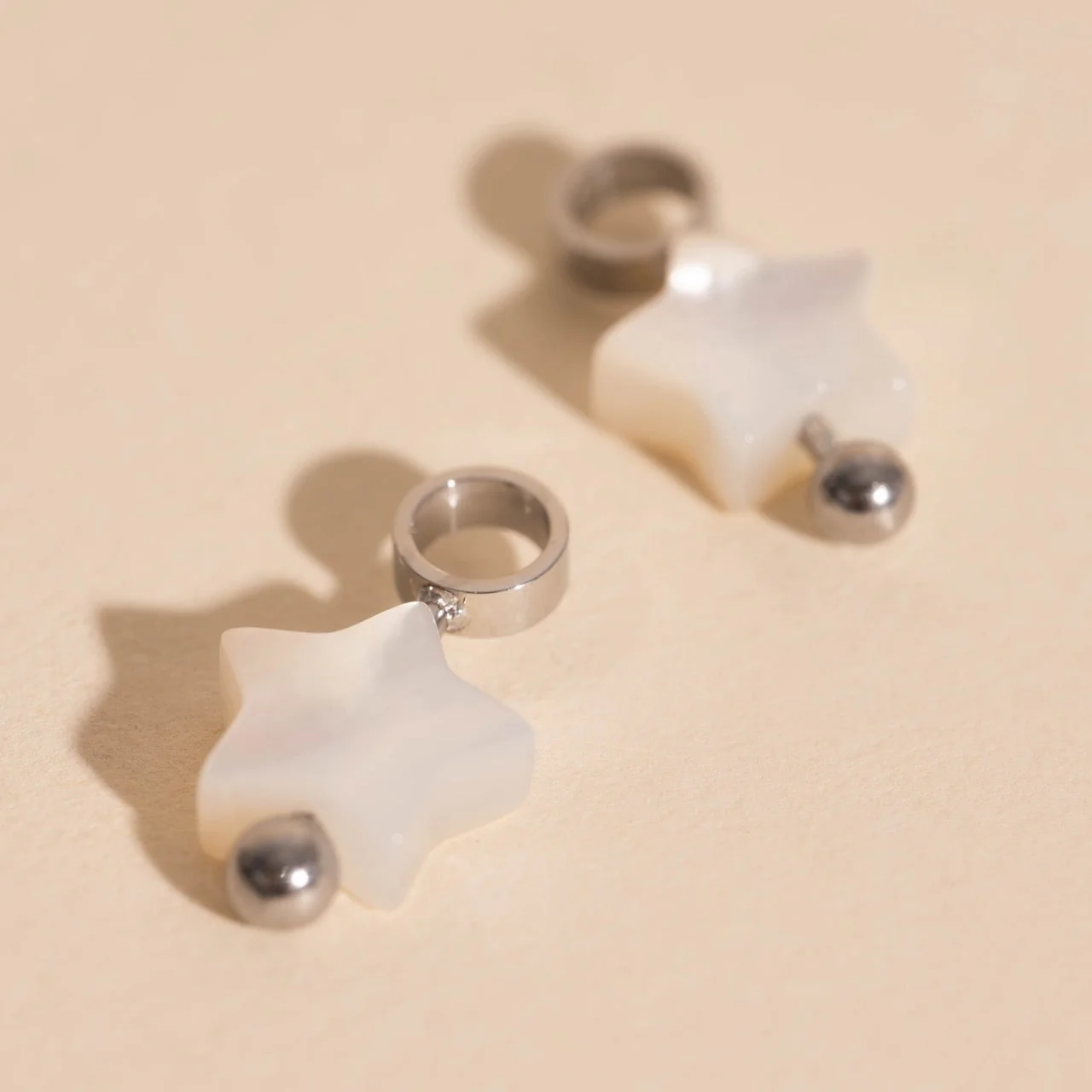 Iridescent Bead Star Huggie Hoop Charms - Image 4