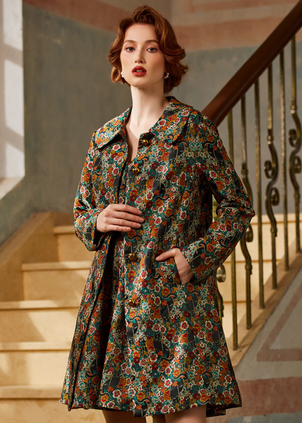 Timeless Brocade Midi Coat - Image 4