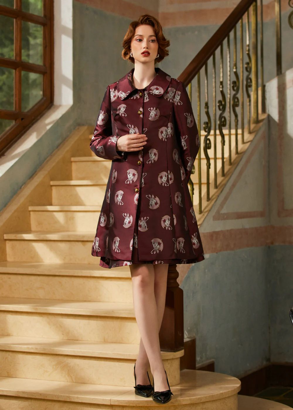 Timeless Brocade Midi Coat - Image 3