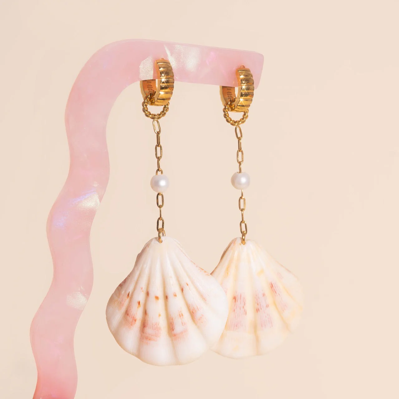 Jumbo Seashell Dangle Huggie Hoop Charms - Image 4
