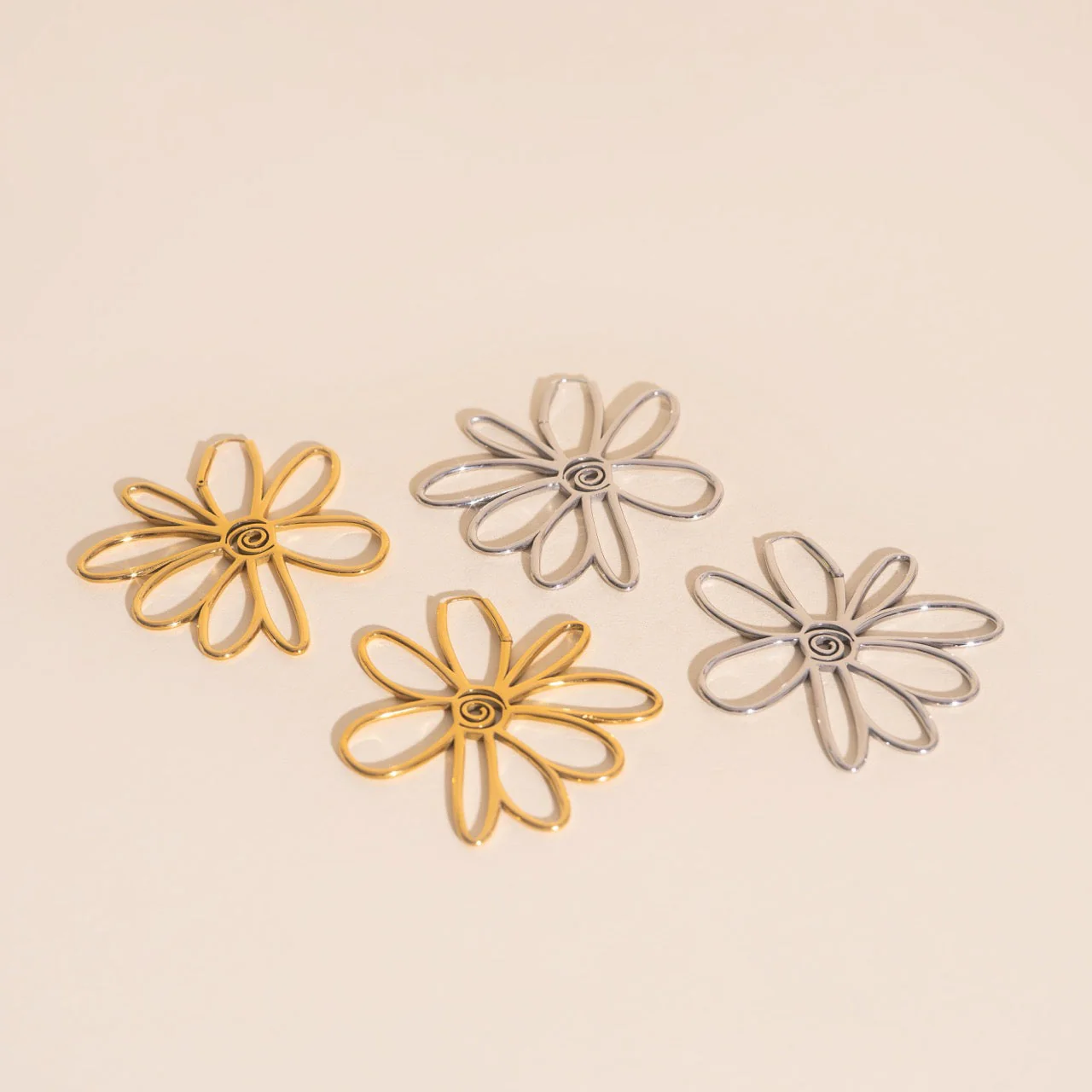 Jumbo Wire Floral Huggie Hoop Earrings - Image 11
