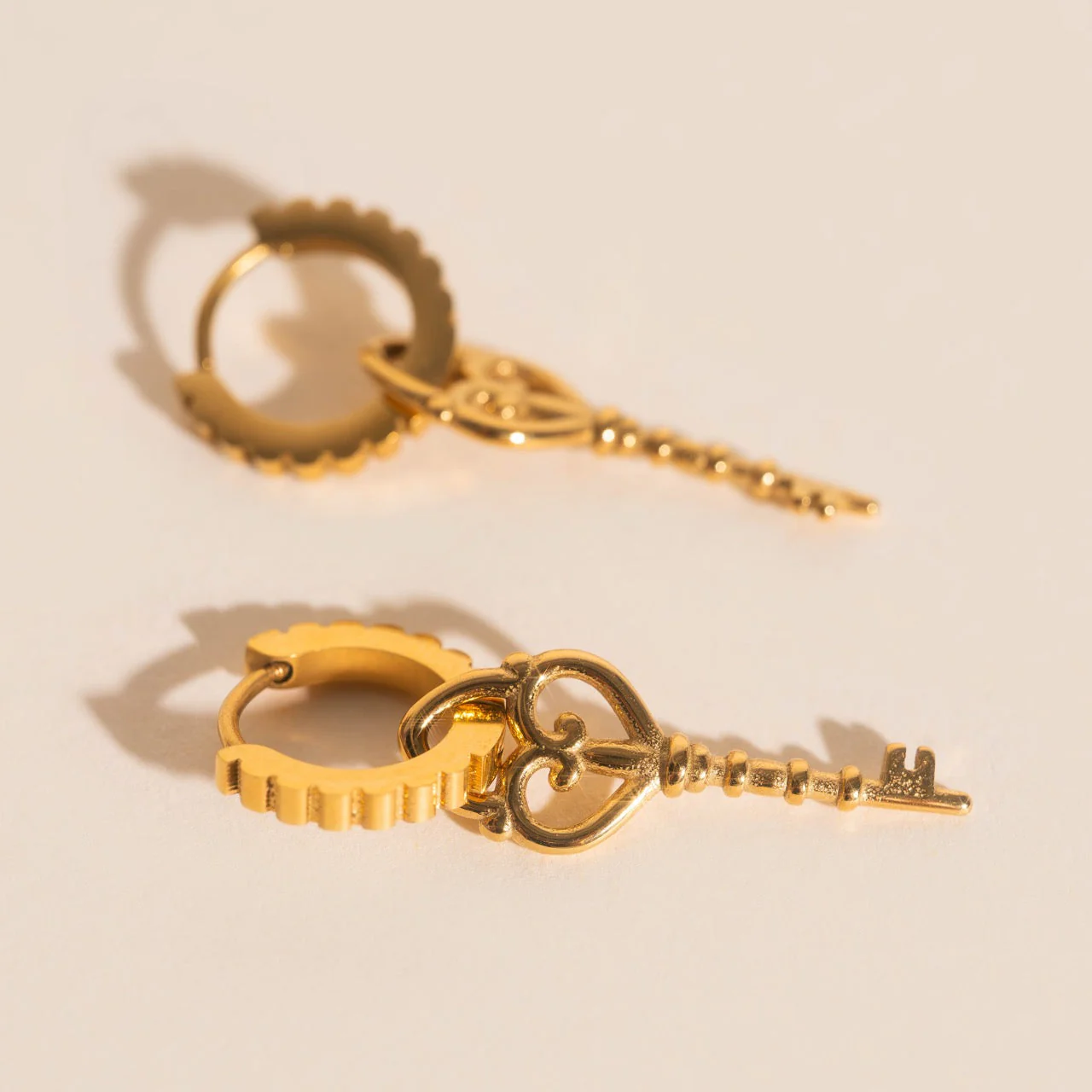 Key Heart Huggie Hoop Charms - Image 2