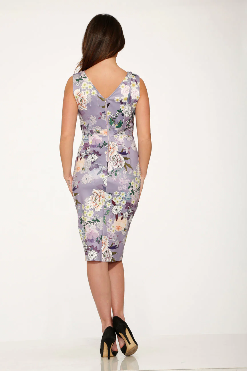 Purple Floral Wiggle Dress - Image 7