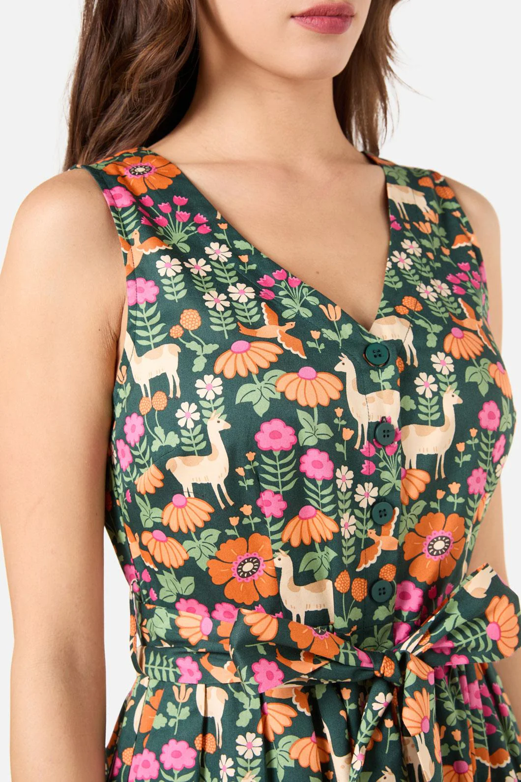 Llama V Neck Sleeveless Dress - Image 2