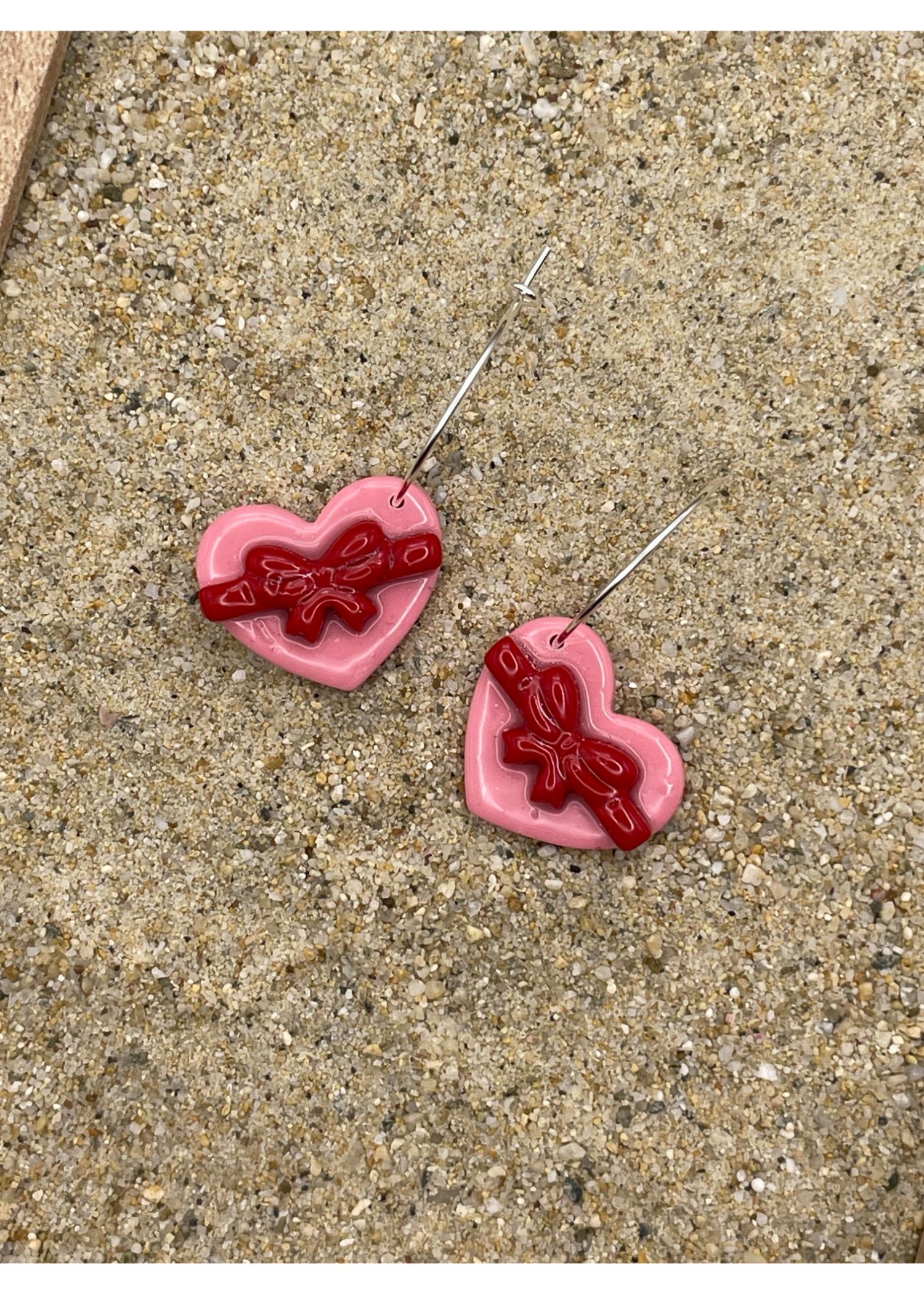 Bonbon Box Hoop Earrings with Red Bow