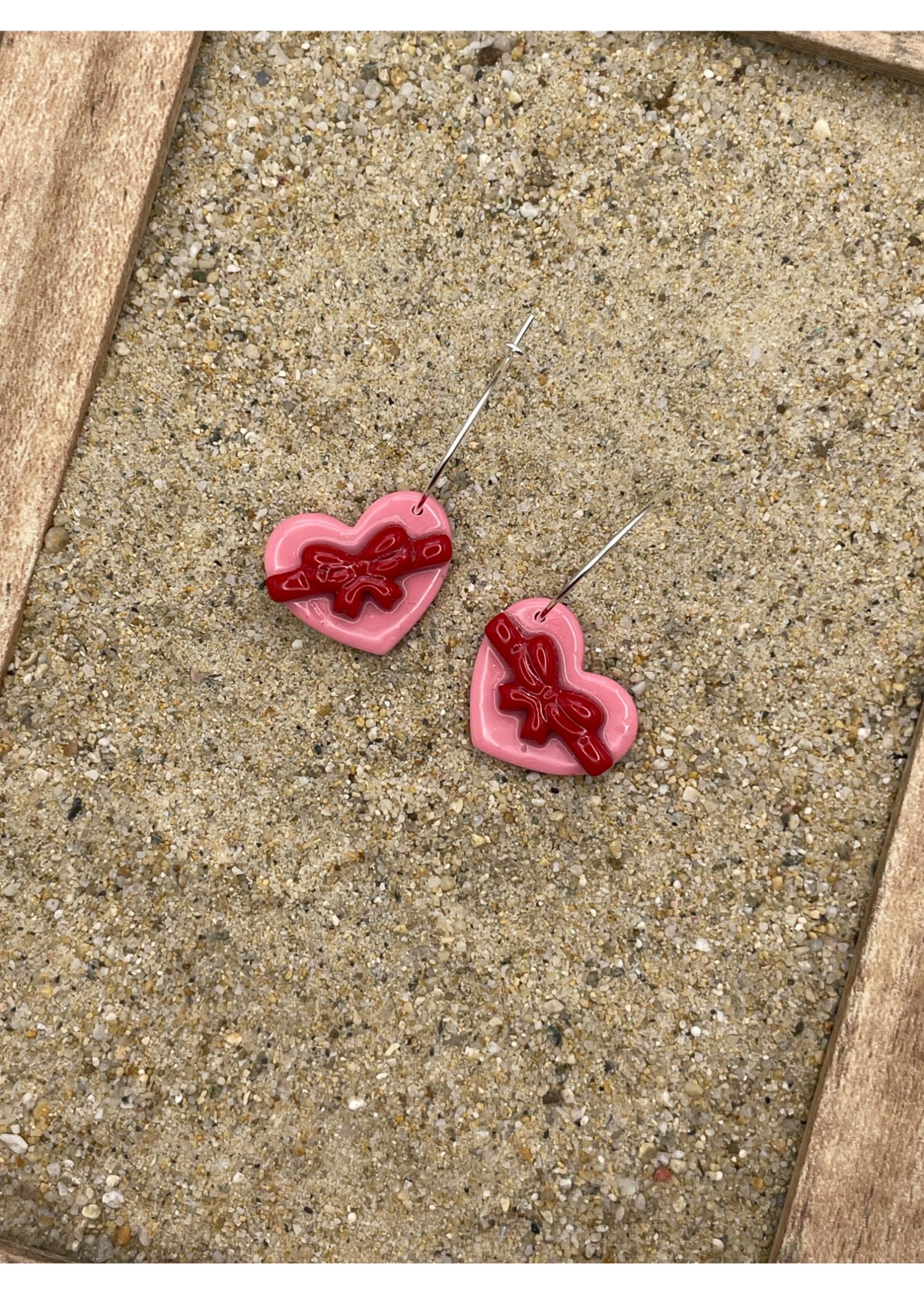 Bonbon Box Hoop Earrings with Red Bow - Image 2