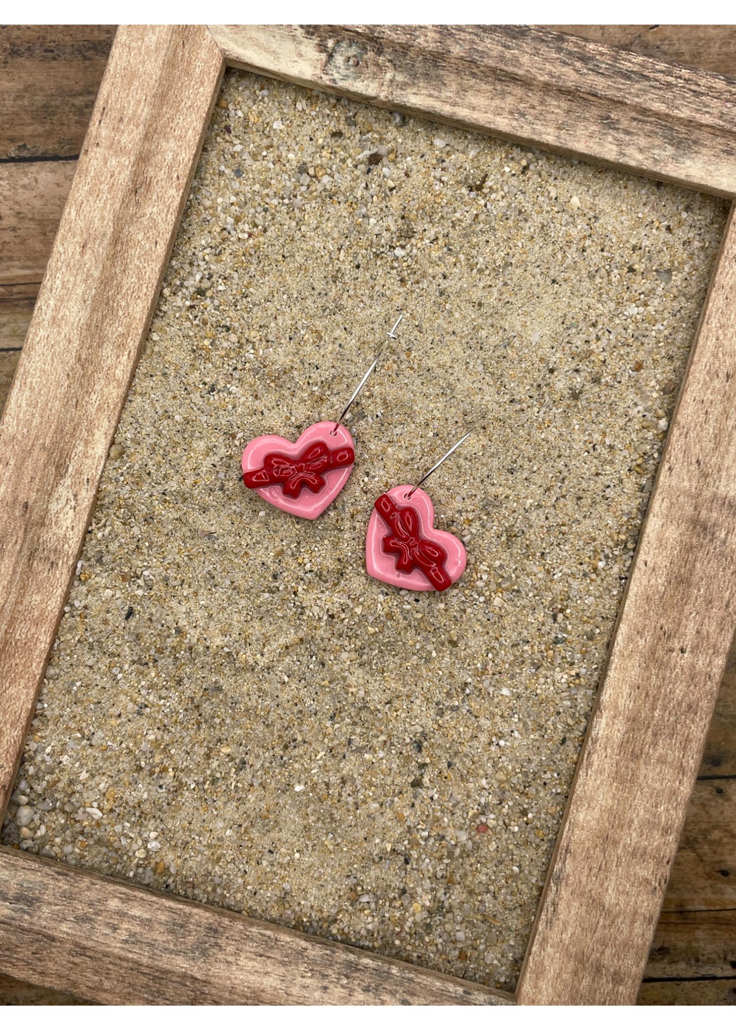 Bonbon Box Hoop Earrings with Red Bow - Image 3