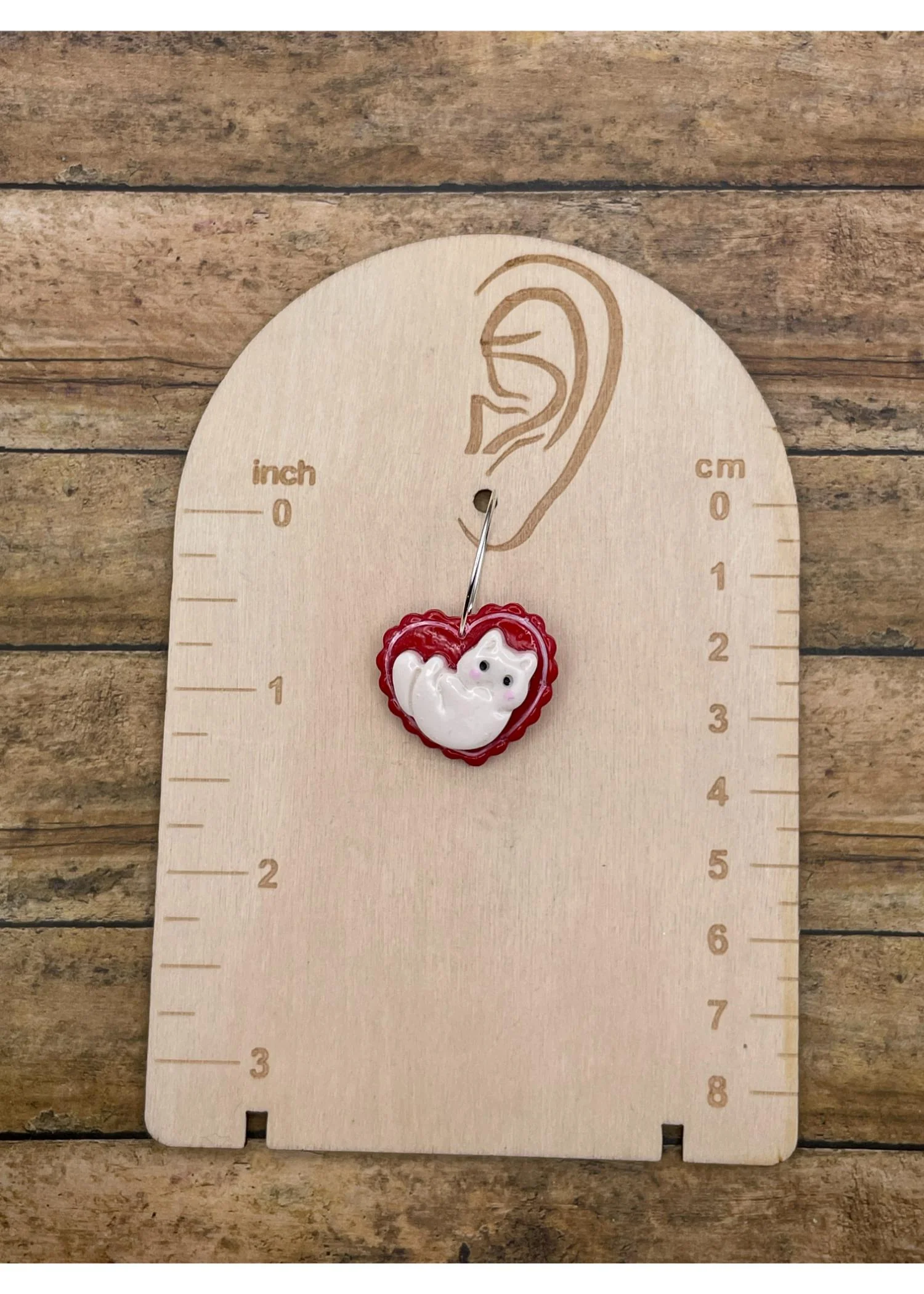 Love Crazy Purring Kitty Cat Heart Hoop Earrings - Image 2