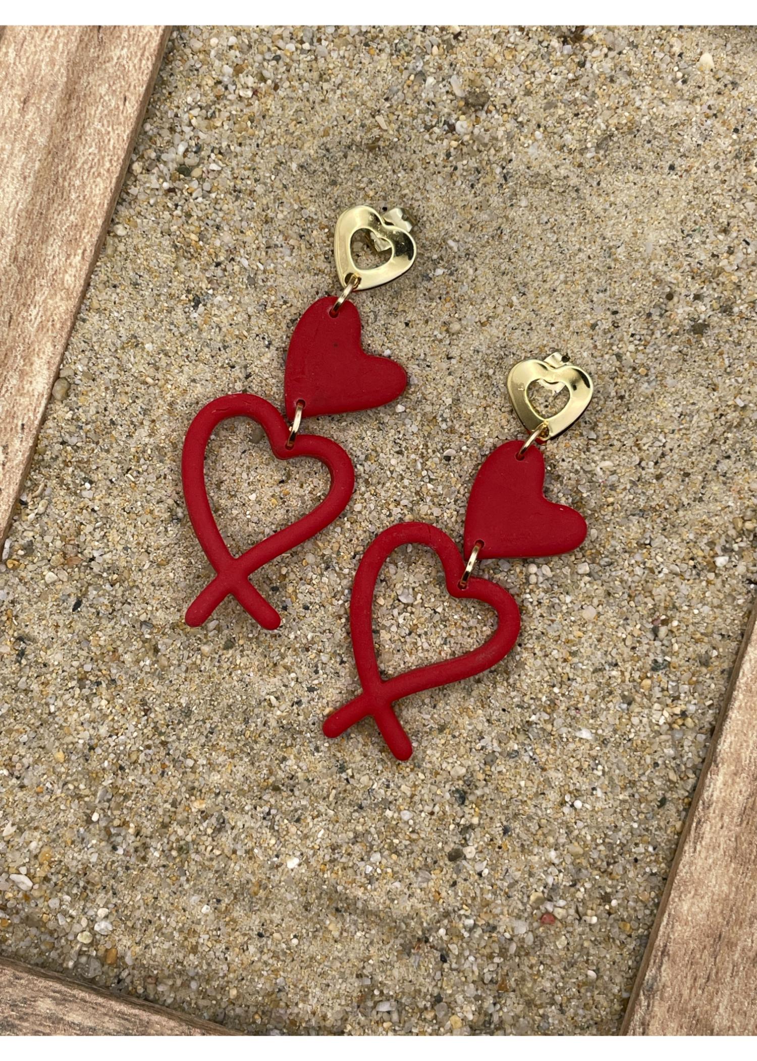 Love Earrings Double Hearts with Gold Heart Post - Image 2
