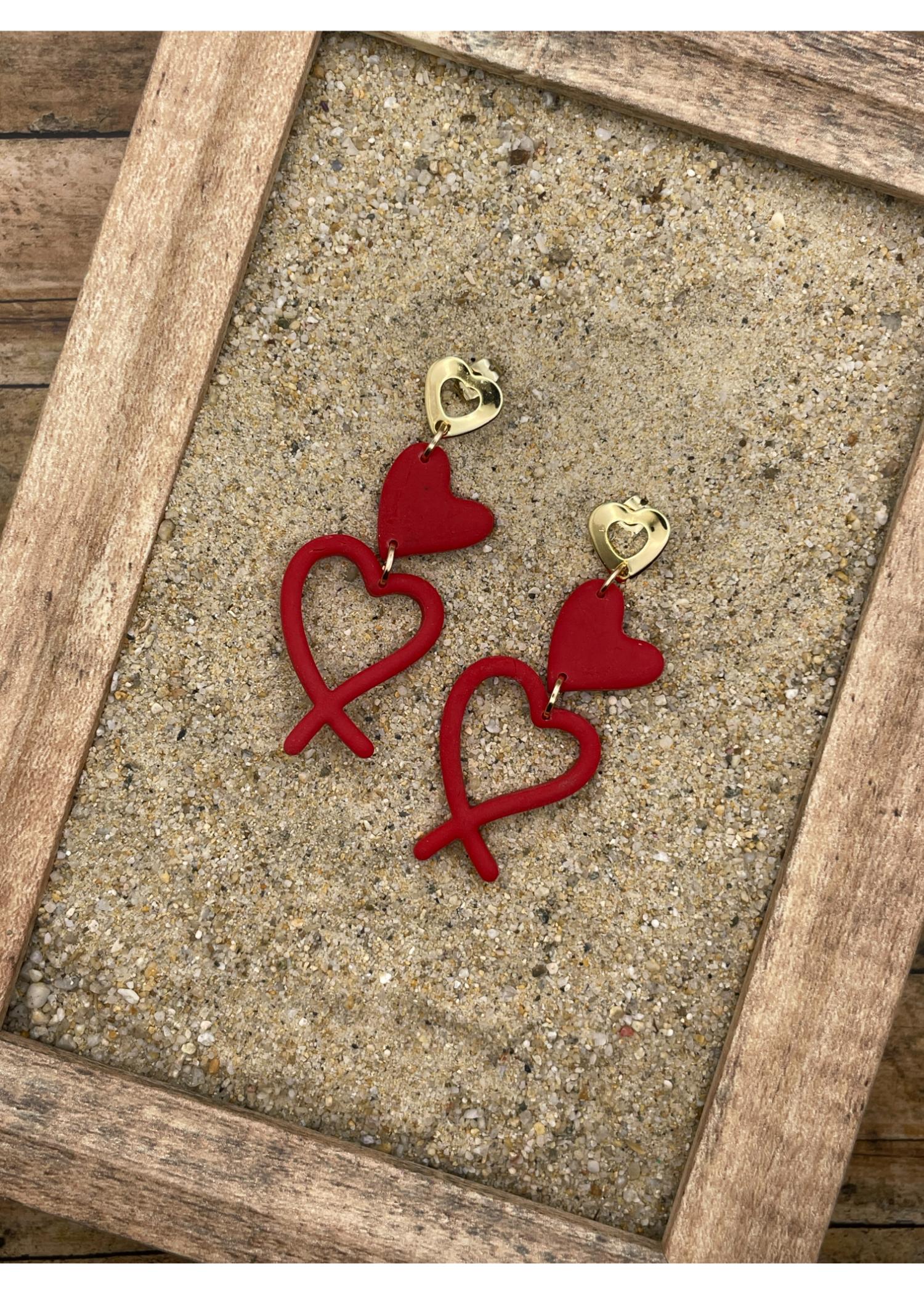 Love Earrings Double Hearts with Gold Heart Post - Image 3
