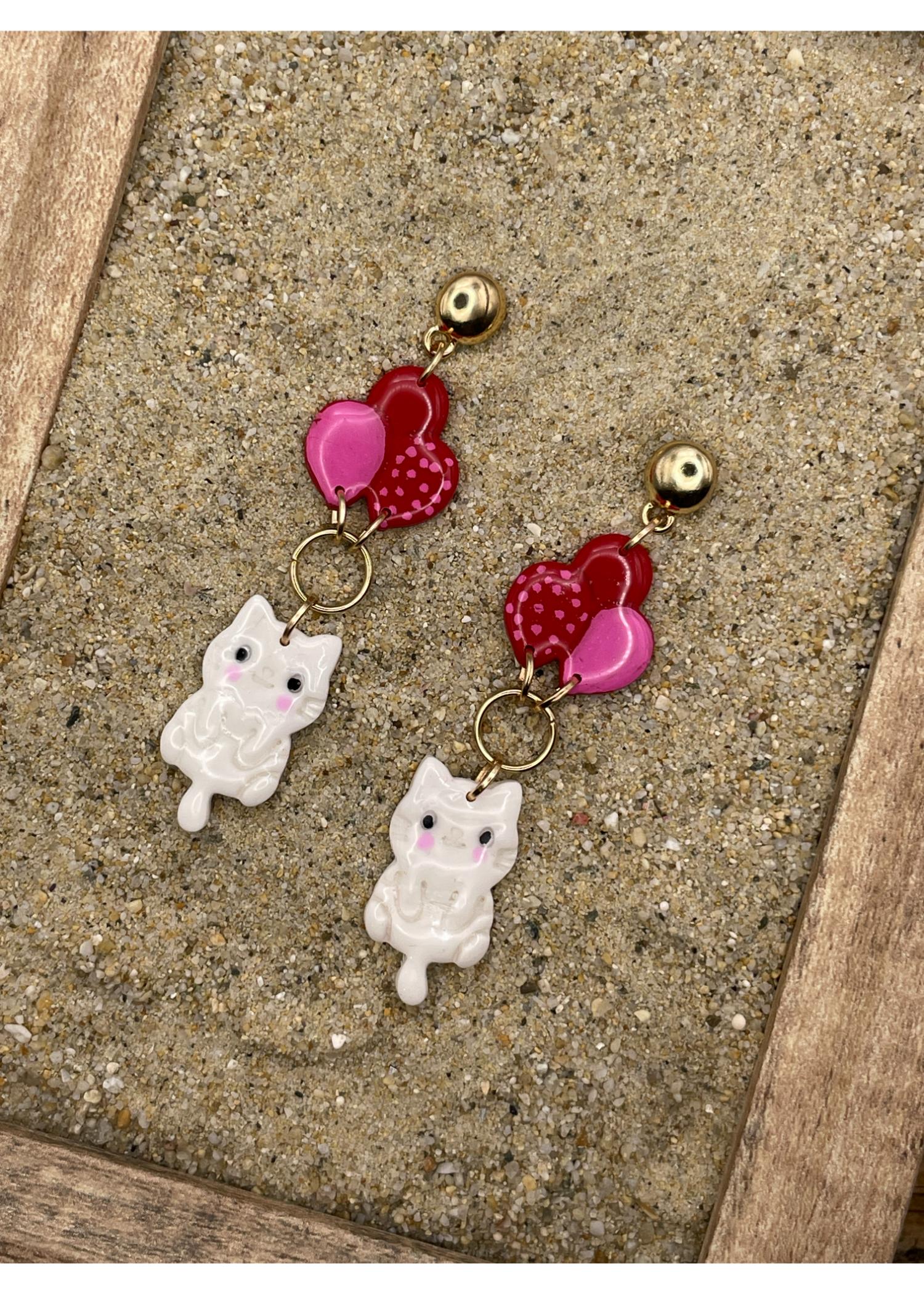 Kitty Cat Hanging from Balloons Earrings - Image 2