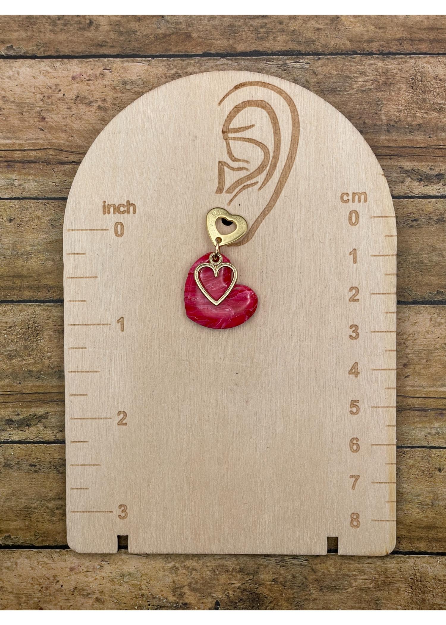 Little Heart Charm Earrings with Gold Stud - Image 2