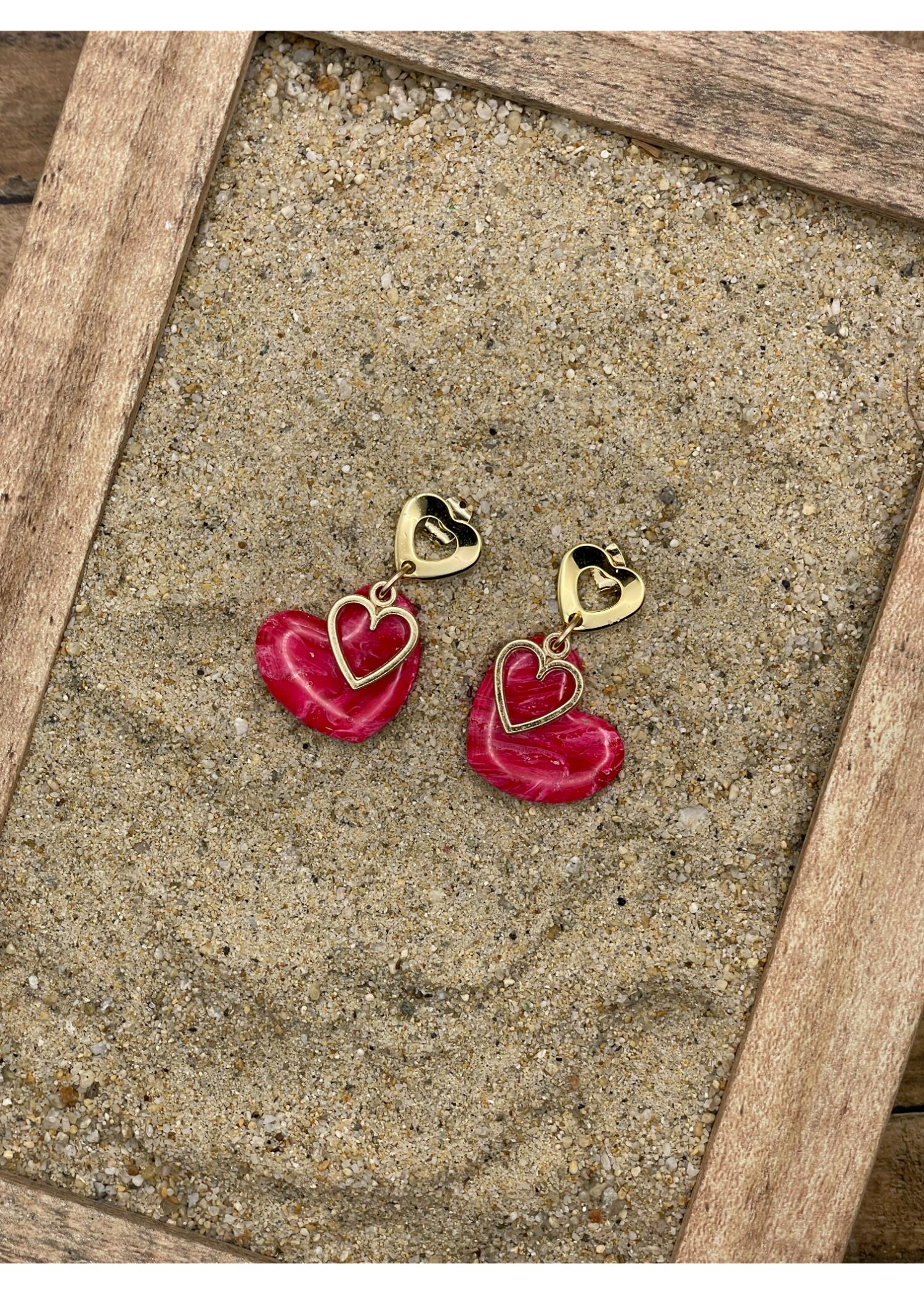 Little Heart Charm Earrings with Gold Stud - Image 3
