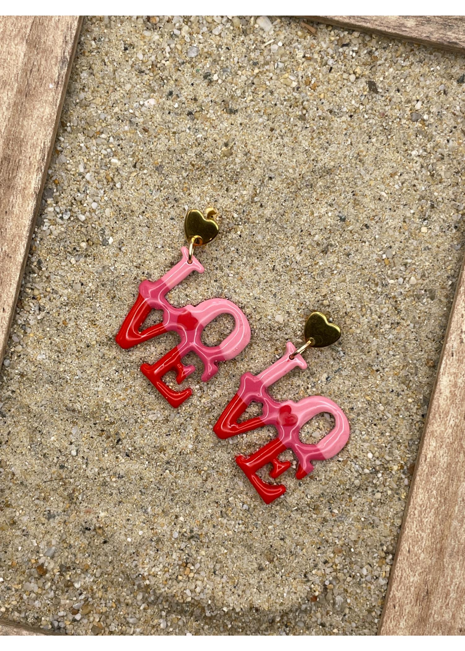 Ombre LOVE Earrings with Heart Stud - Image 2