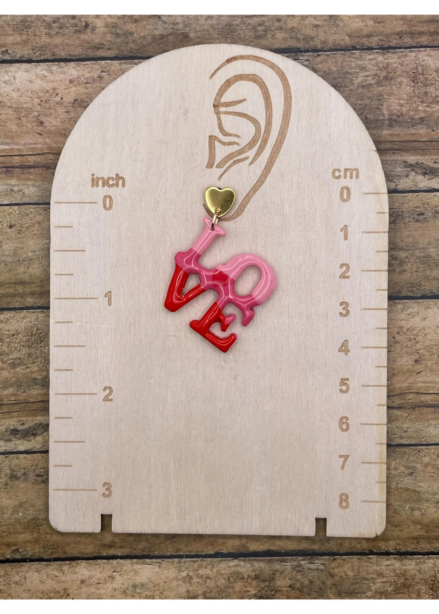 Ombre LOVE Earrings with Heart Stud - Image 3