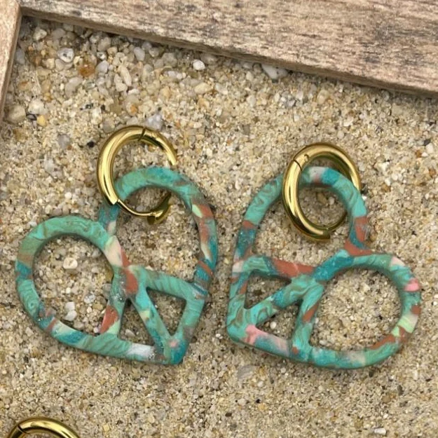 Peace Heart Dangly Hoop Earrings - Image 2