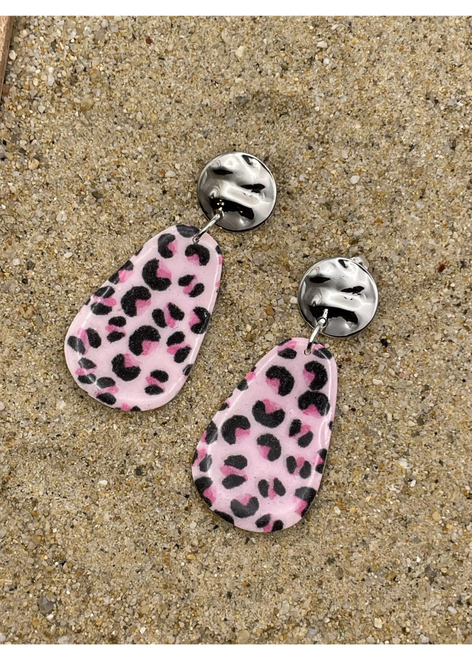 Pink Leopard Print Teardrop Dangle Earrings