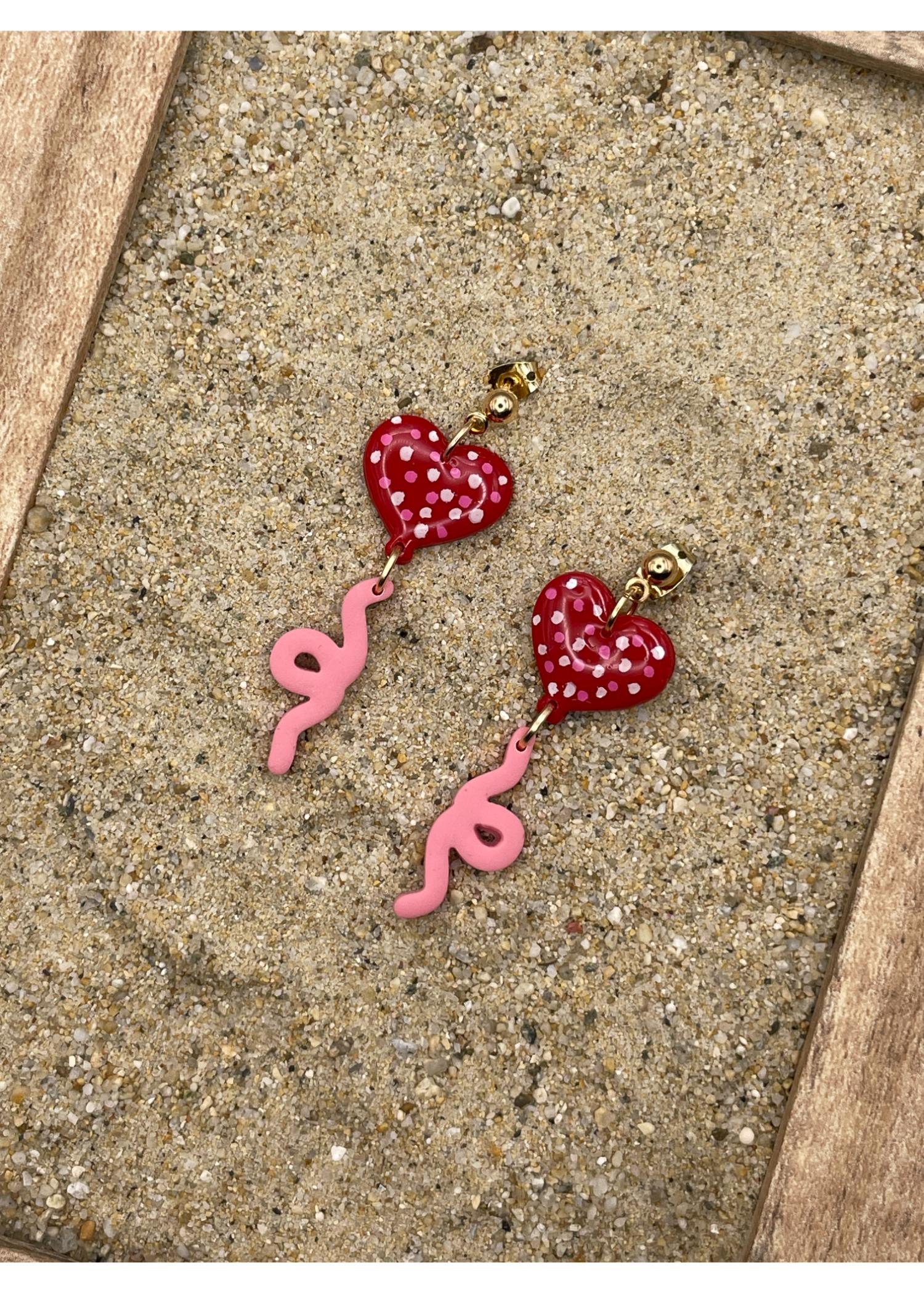 Polka Dots Heart Balloon Dangle Earrings - Image 2
