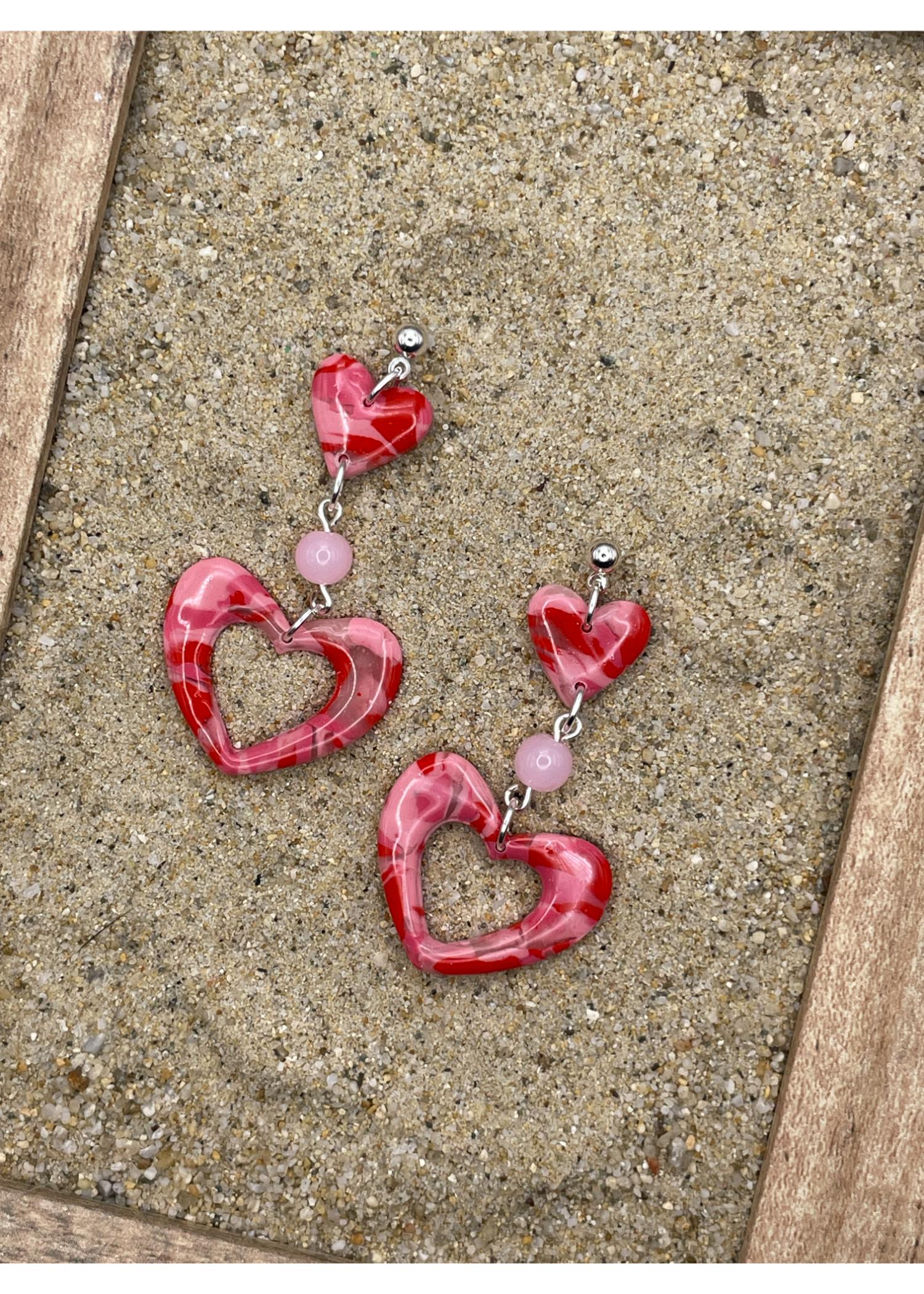 Double Heart Swirl Earrings with Pink Gemstone - Image 3