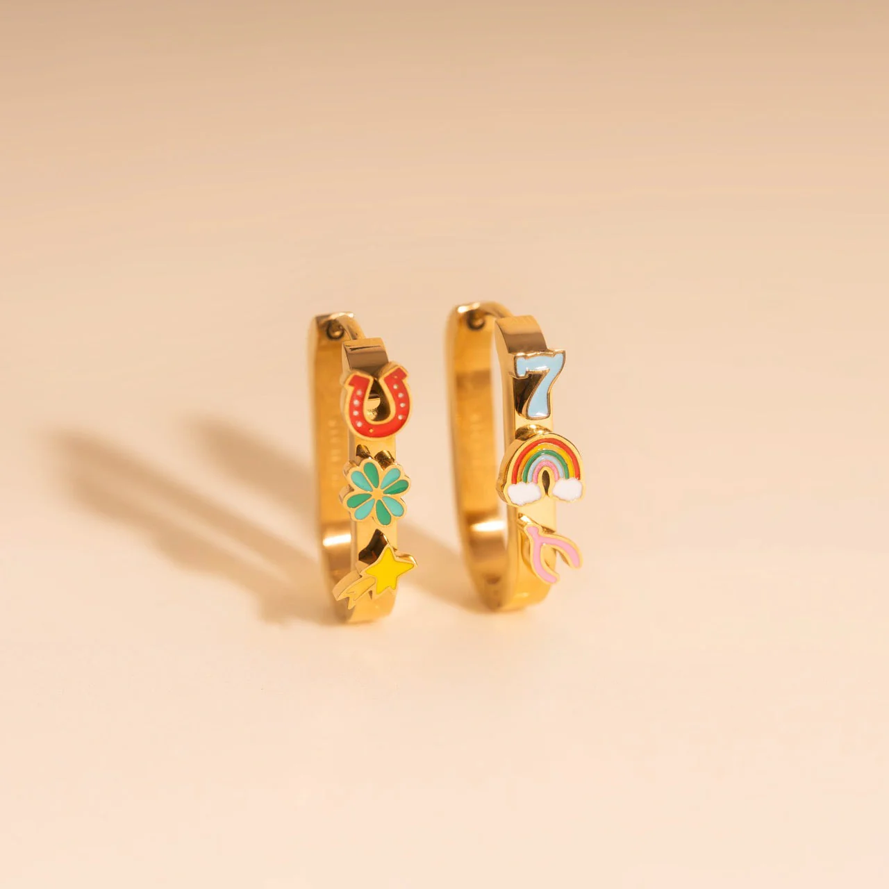 Lucky Oblong 3D Huggie Hoop Earrings - Image 3