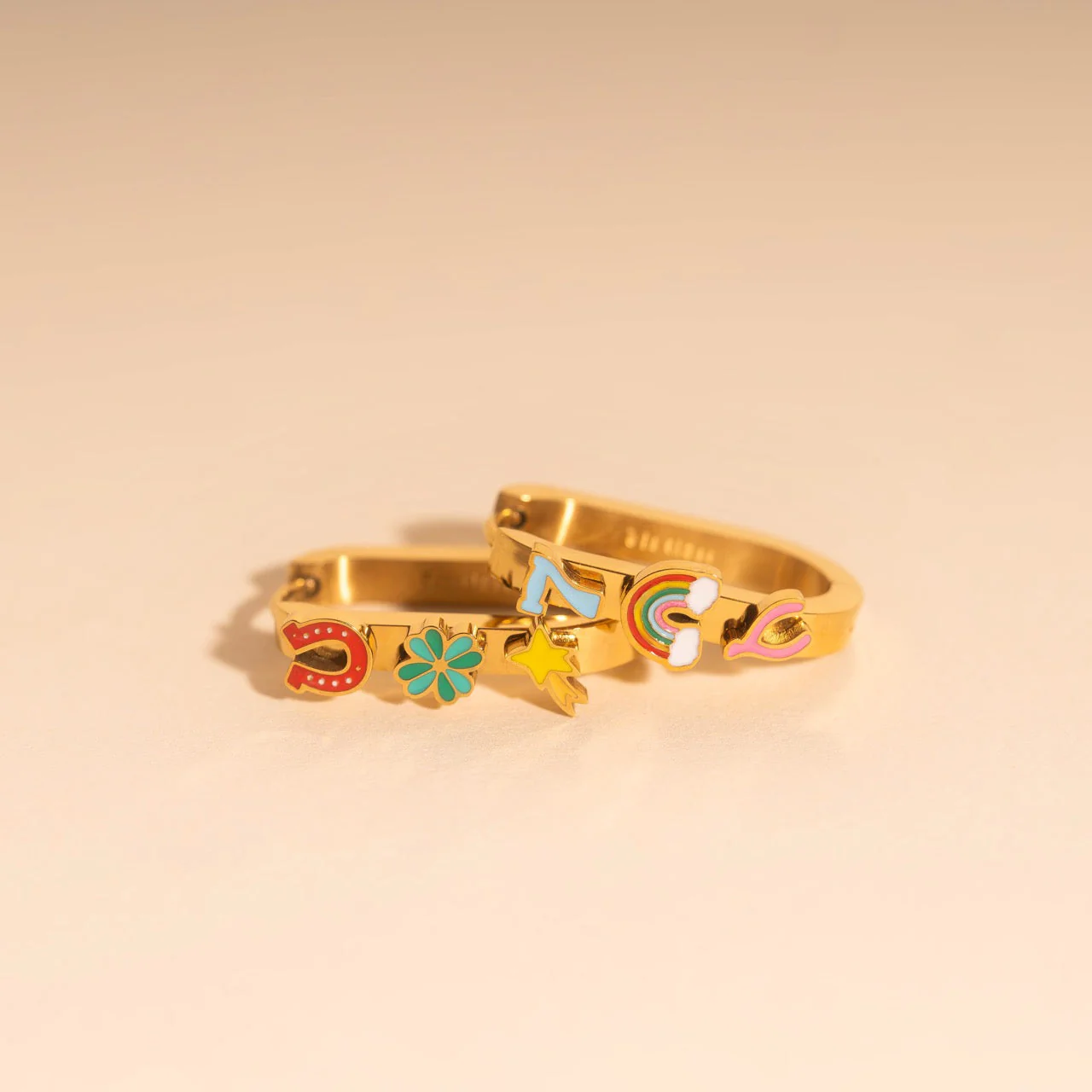 Lucky Oblong 3D Huggie Hoop Earrings - Image 4