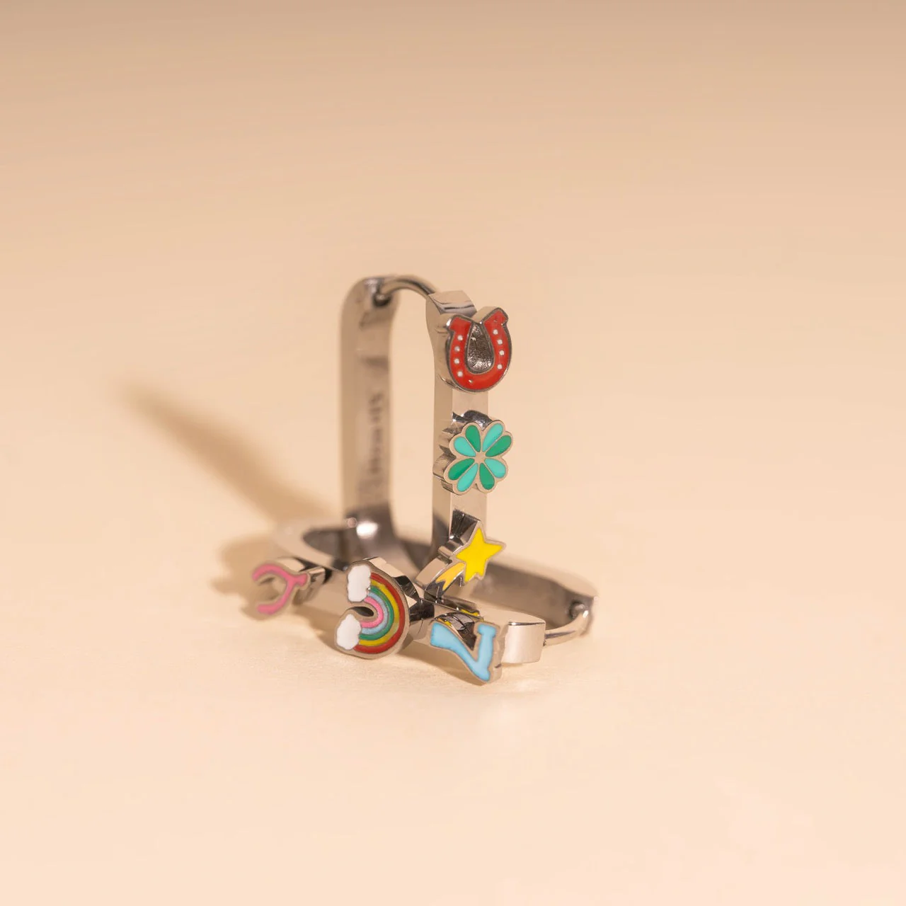 Lucky Oblong 3D Huggie Hoop Earrings - Image 5