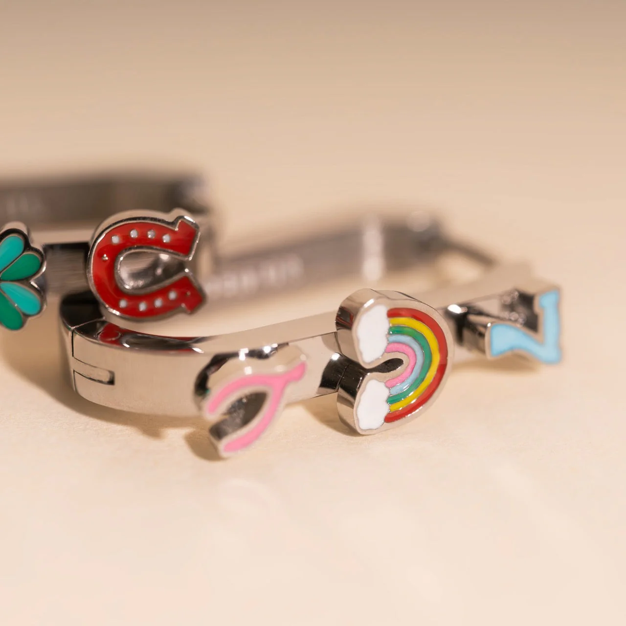 Lucky Oblong 3D Huggie Hoop Earrings - Image 6
