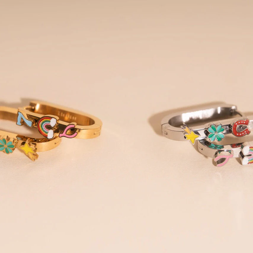 Lucky Oblong 3D Huggie Hoop Earrings - Image 7