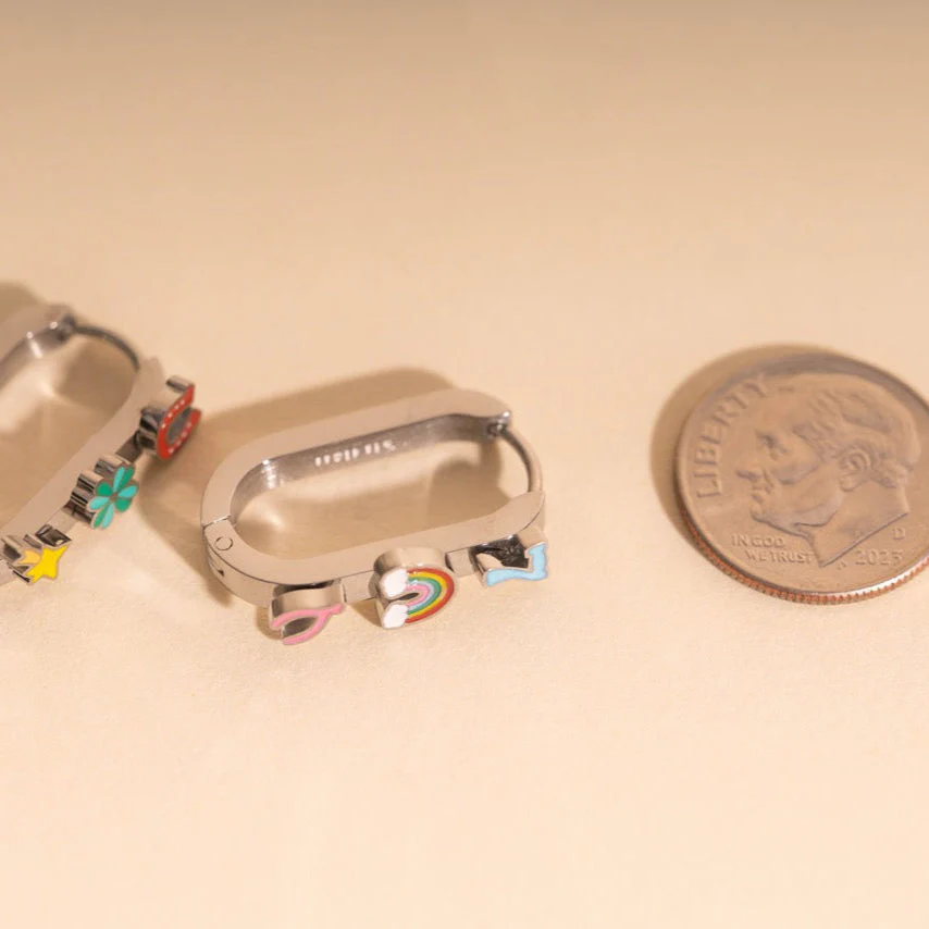 Lucky Oblong 3D Huggie Hoop Earrings - Image 8