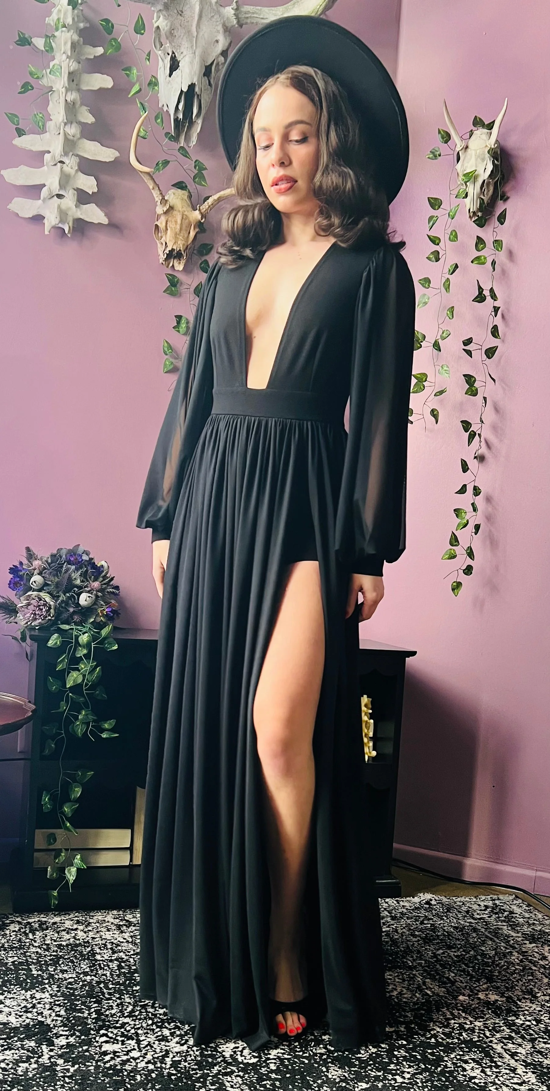 Minerva - Hauntingly Dramatic Mesh Maxi Dress with Built In Shorts - Image 12