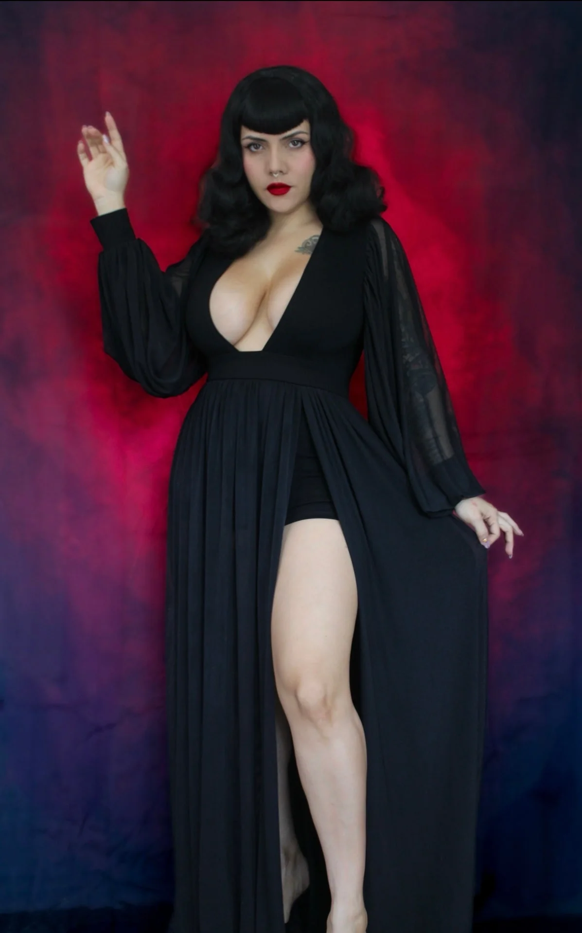 Minerva - Hauntingly Dramatic Mesh Maxi Dress with Built In Shorts - Image 2