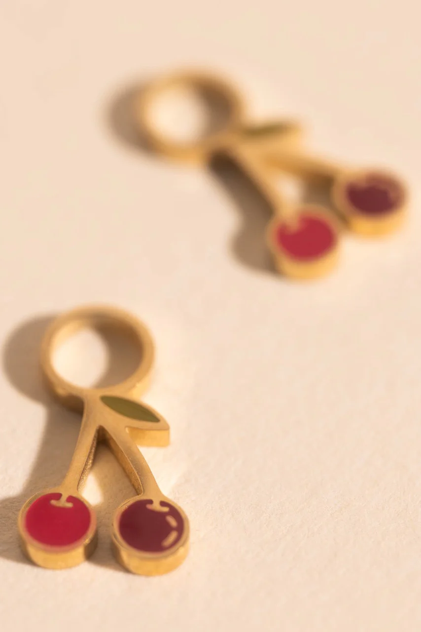 Mini Cherry Huggie Hoop Charms