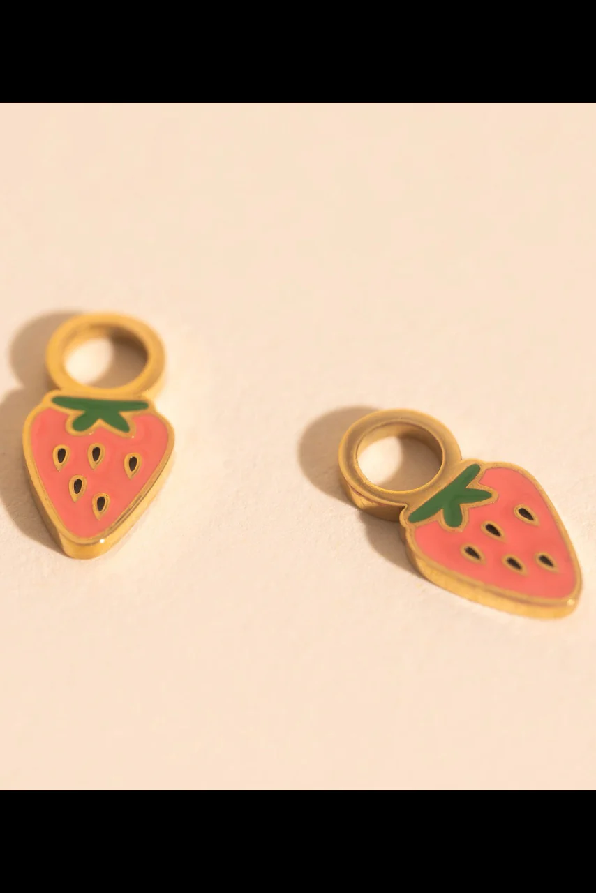 Mini Strawberry Huggie Hoop Charms