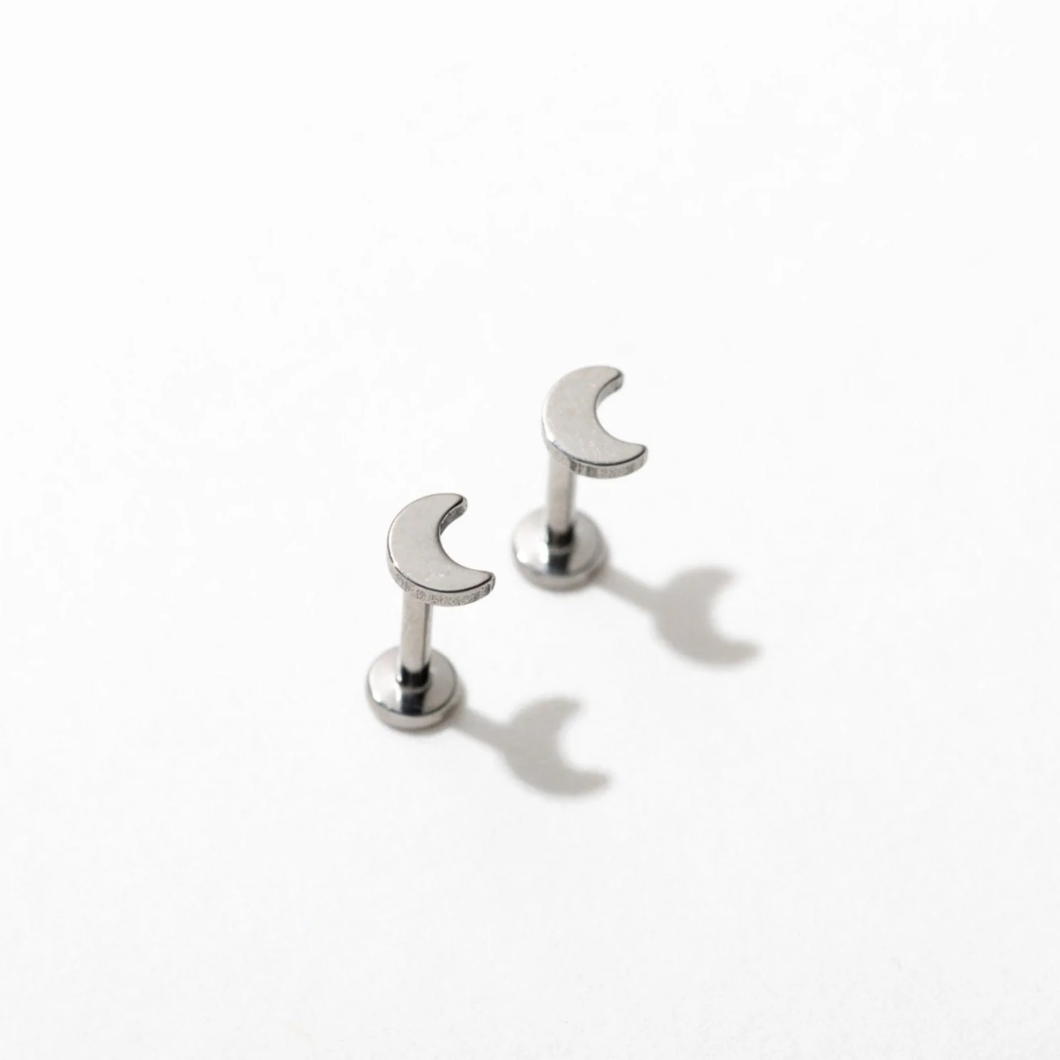 Tiny Moon Flat Back Stud Earrings - Image 4
