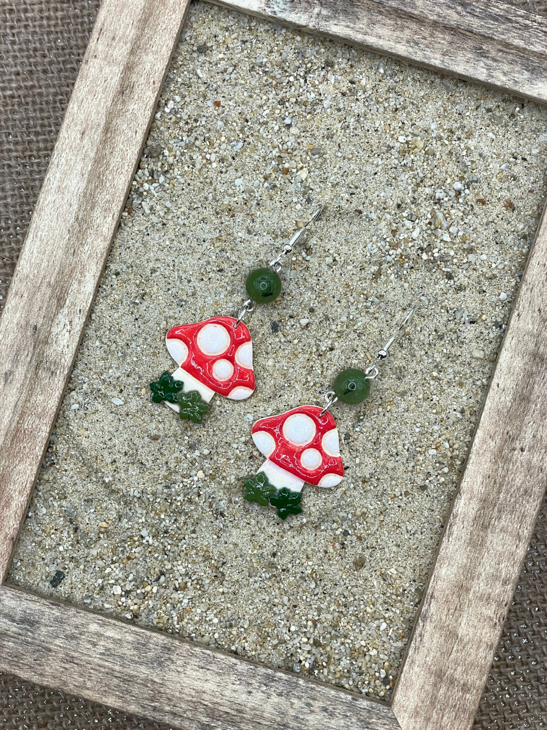 Red Polka Dot Mushroom Earrings - Image 3