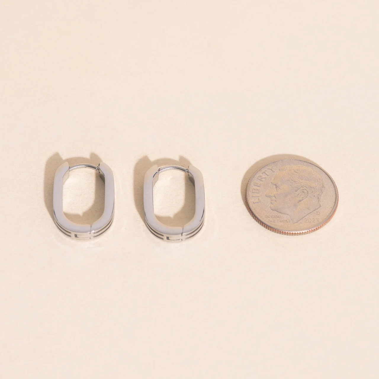 Oblong Line Huggie Hoop Earrings - Image 10
