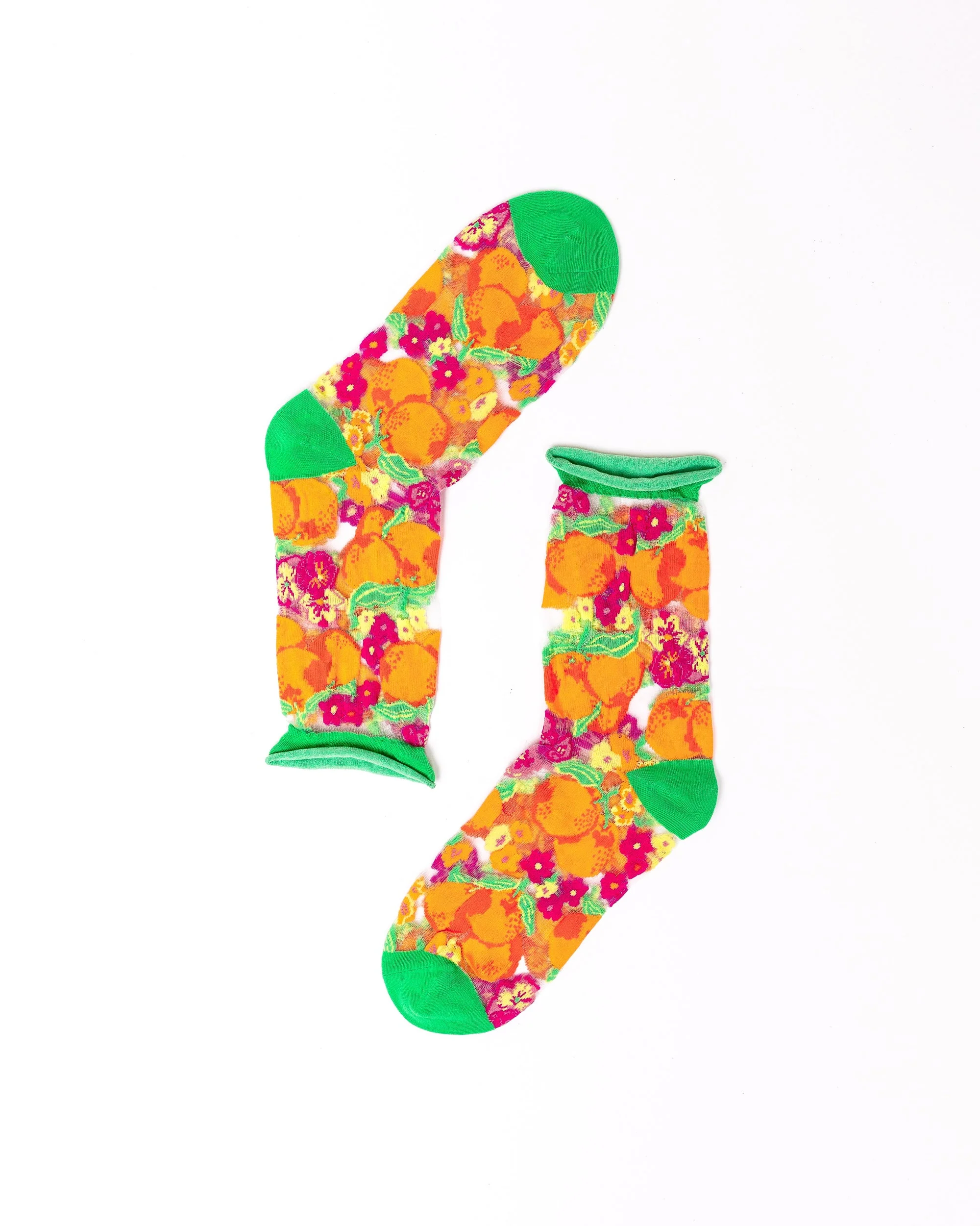 Orange Floral Sheer Crew Sock - Image 3