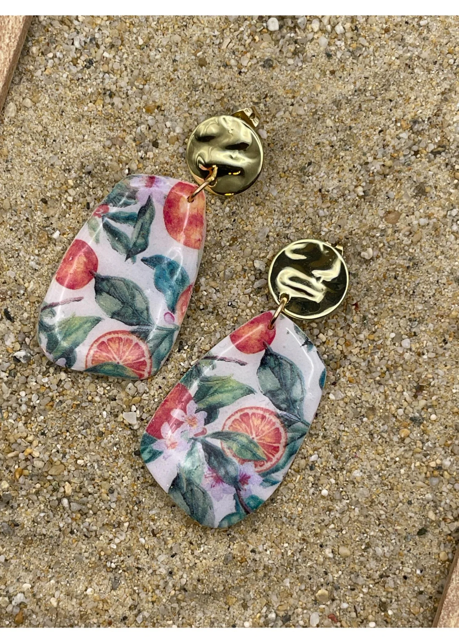 Orange Printed Dangle Earrings