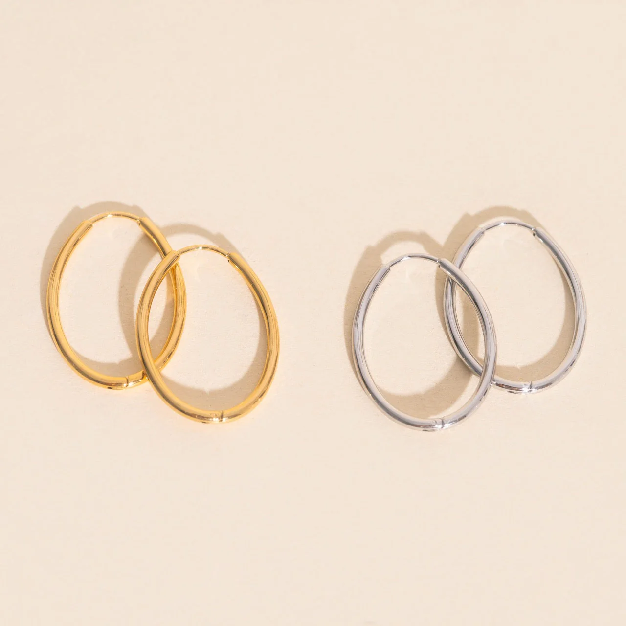 Oval Rounded Huggie Hoop Earrings - Image 6