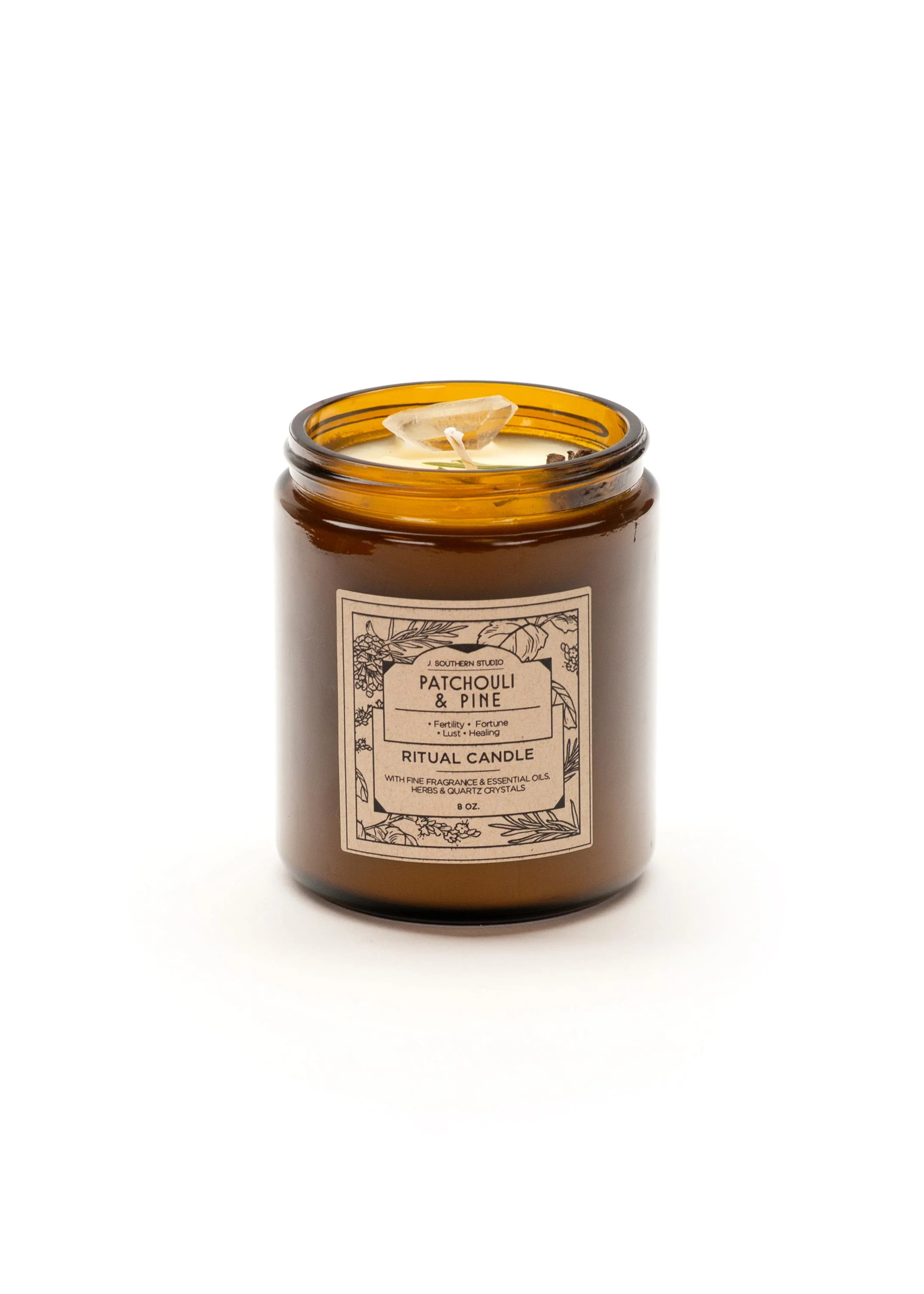 Patchouli & Pine Ritual Candle with Quartz and Herbs - Image 4