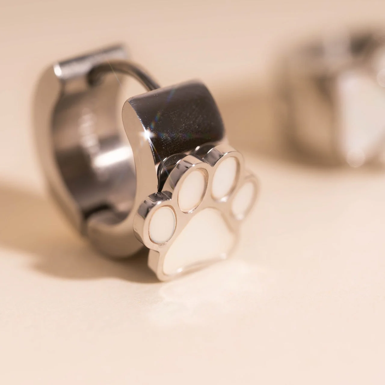 Paw Print Super Chunky 3D Huggie Hoop Earrings - Image 3