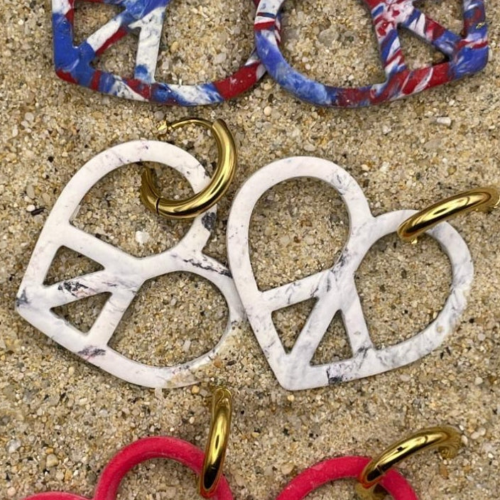 Peace Heart Dangly Hoop Earrings - Image 3