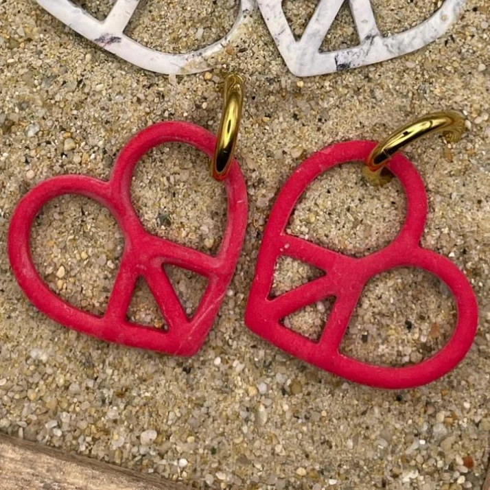 Peace Heart Dangly Hoop Earrings - Image 4