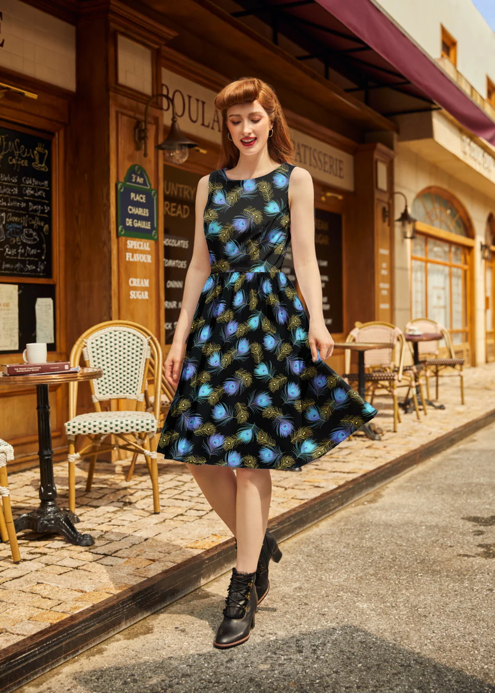 Peacock Feathers Vintage Dress - Image 3